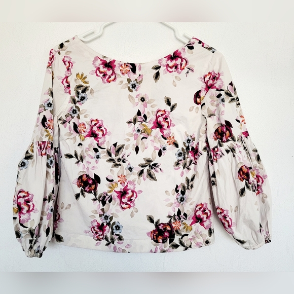 White House Black Market Stretch Cotton Floral Blouse Balloon Sleeves 0/XS-S - Picture 15 of 16